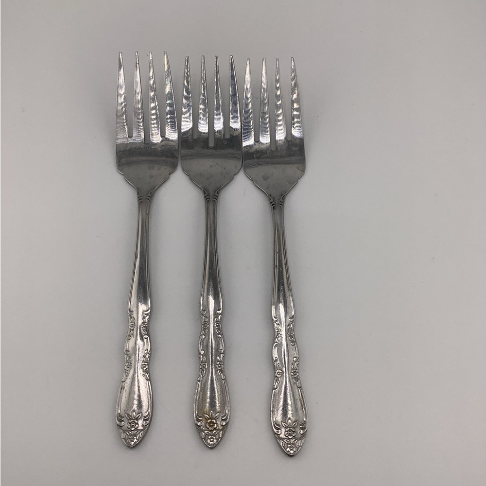 (3) Custom Craft CUS24 Stainless Steel Floral Salad Forks